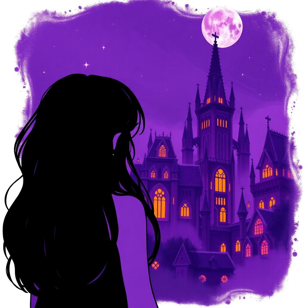 Silhouette of Raeni looking over a purple cathedral city